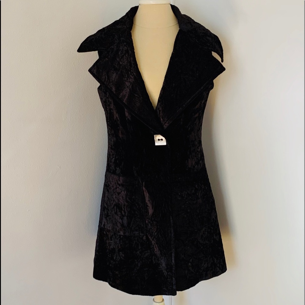 Jerry T Wide Lapel Crushed Velvet Vest Blk Sz S EC